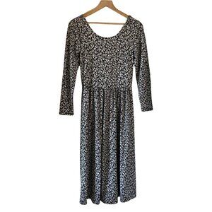 OLD NAVY Black and White Floral Long Sleeve Classic Midi Dress Small